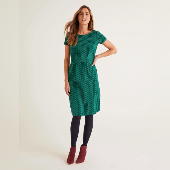 Boden Dresses & Skirts - Boden Geometric Phoebe Jersey Pockets Green Blue Fit Flare Retro Mod US 8R